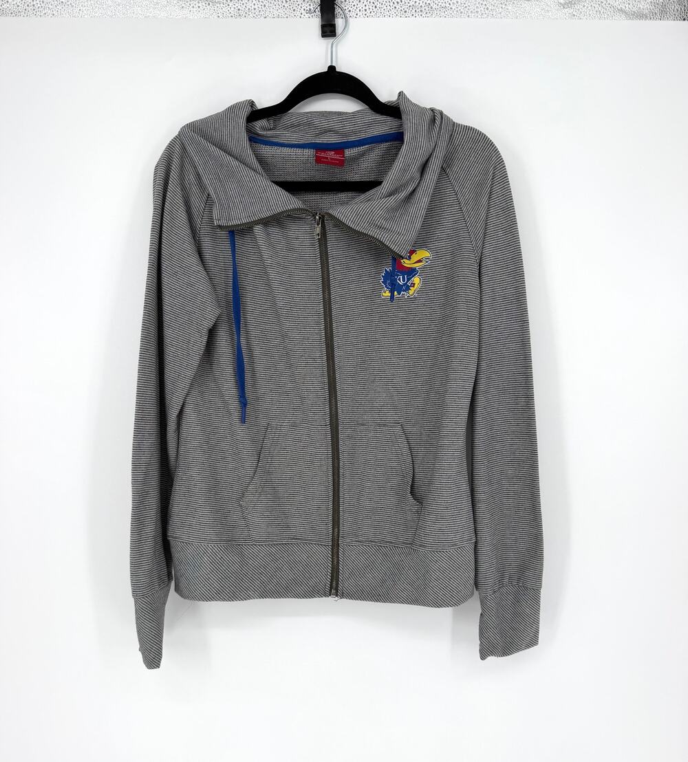 Kansas Jayhawks KU Colosseum Full Zip Hoodie Jacket Gray Striped Size L